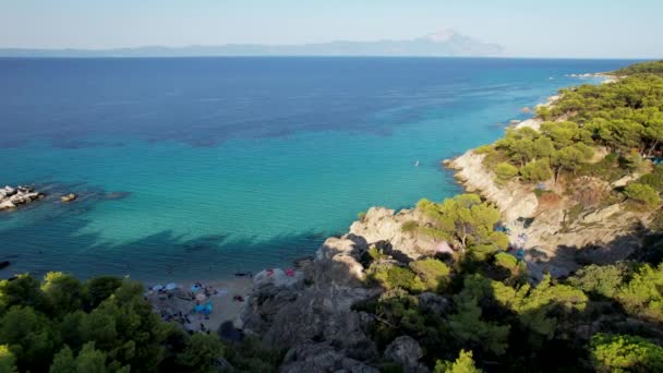 Vídeo Drones Aéreos Icónica Playa Turquesa Zafiro Paradise Sithonia Grecia — Vídeo de stock