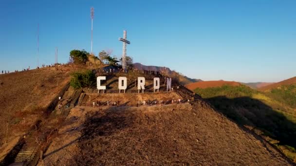 Aerial Drone Video Monte Tapyas Tramonto Nella Città Coron Busuanga — Video Stock
