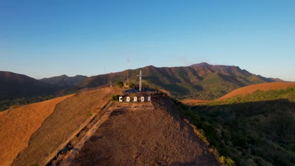 Vidéo Drone Aérien Mont Tapyas Coucher Soleil Dans Ville Coron — Video