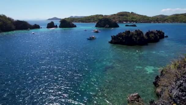Aerial Drone Video Της Siete Pecados Siete Βάρκες Που Περιβάλλονται — Αρχείο Βίντεο