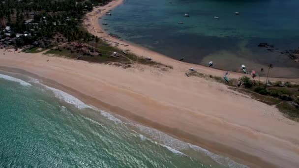 Aerial Drone Videó Twin Beach Nacpan Beach Gyönyörű Homokos Pálmafák — Stock videók