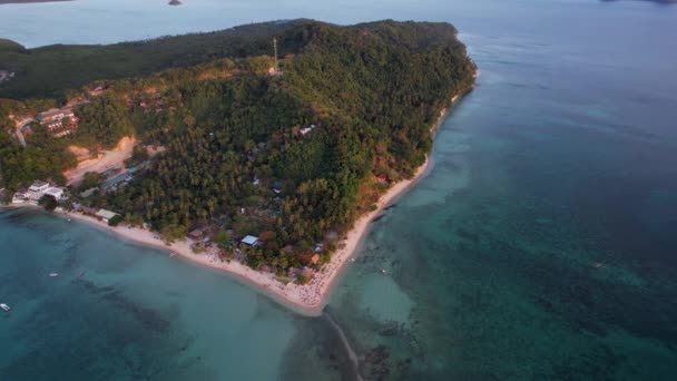 Aerial Drone Vídeo Sunset Vanilla Beach Nido Filipinas Hora Ouro — Vídeo de Stock
