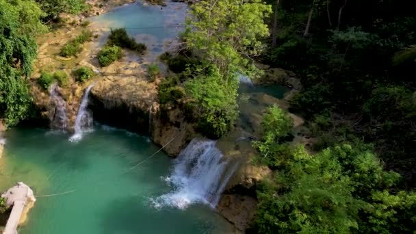 Aerial Drone Video Magical Busai Dream Falls Emerald Green Water — Vídeo de stock