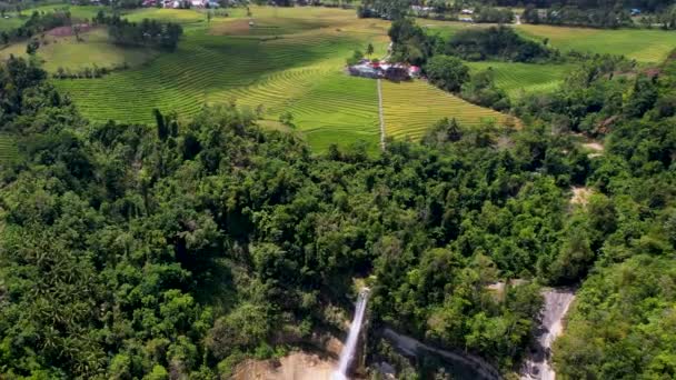Video Drone Udara Air Terjun Tinggi Epik Jatuh Bebatuan Ngarai — Stok Video