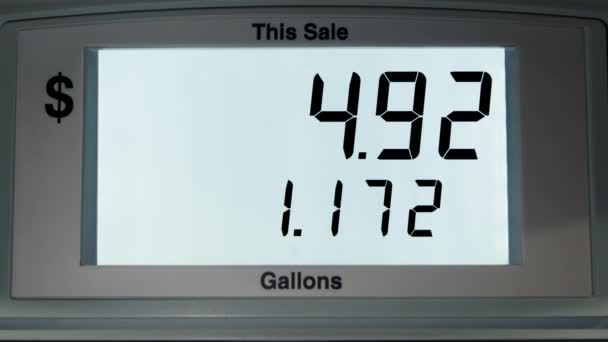 Footage Close Display Gas Price Counter Dollars Increase Price Gallon — Stockvideo
