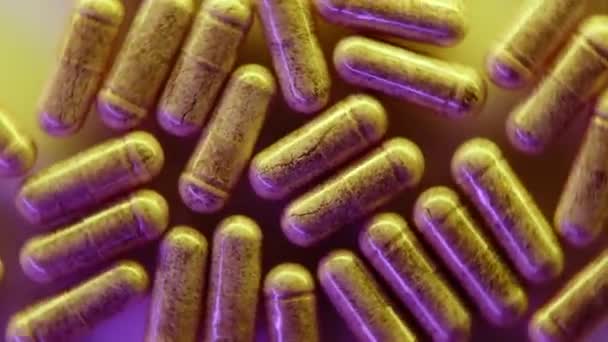Rekaman Obat Obatan Berputar Menutup Dalam Gradien Warna Industri Farmasi — Stok Video