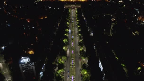 Noite Imagens Aéreas Uma Vista Unirii Boulevard Com Fontes Redondas — Vídeo de Stock