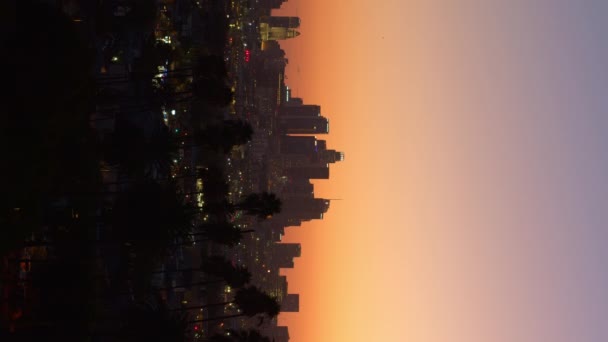 Mooie Rustige Zonsondergang Boven Wolkenkrabbers Een Centrum Van Los Angeles — Stockvideo