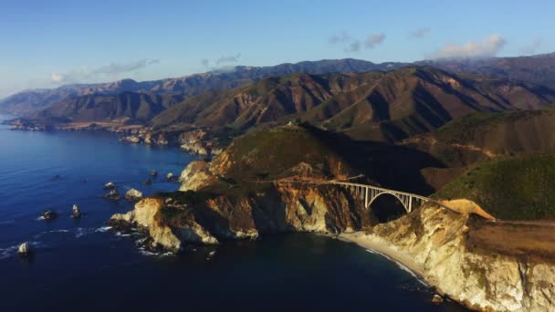 Aerial Footage California Coast Big Sur Nature Park Sunset Pacific — Stock Video