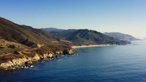 Imagens Drones Natureza Montanhosa Longo Costa Ocidental Pacífico Monterey Cenário — Vídeo de Stock