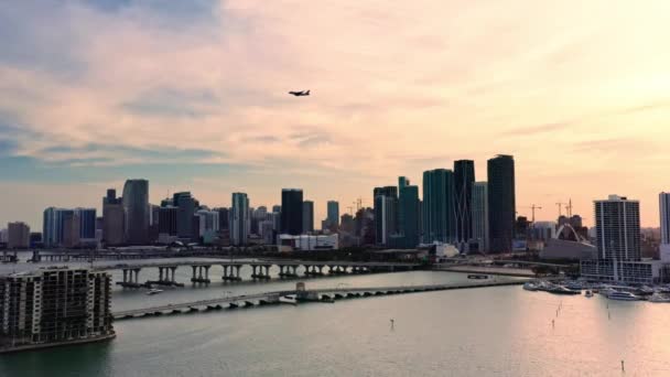 Imagens Aéreas Vista Baía Edifícios Com Arquitetura Moderna Centro Miami — Vídeo de Stock