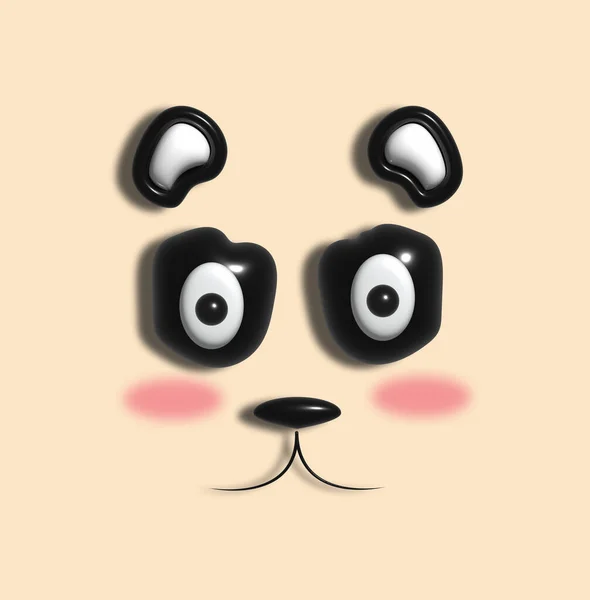 Face Cute Panda Beige Background Elements Shadow Rendering Illustration — Stock Photo, Image