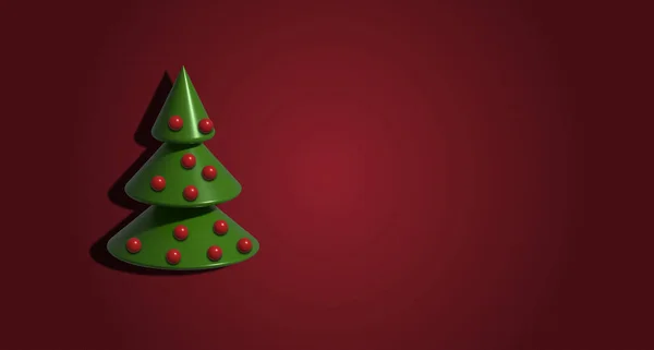 Árvore Natal Com Bolas Fundo Vermelho Ilustração Renderização Espaço Cópia — Fotografia de Stock