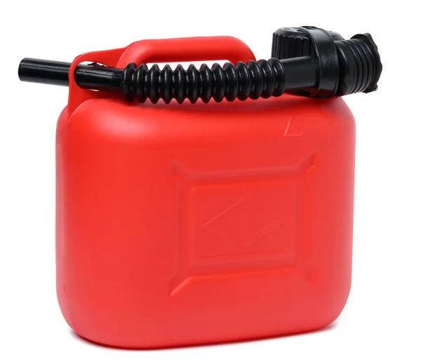 Roter Kunststoffkanister Für Flüssige Brennstoffe Und Schmiermittel Auf Weißem Isoliertem — Stockfoto