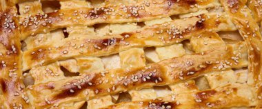 Fırınlanmış elmalı turtanın dokusu, tam çerçeve, üst görünüm