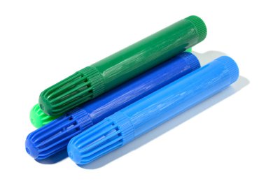 Stack of multicolored felt-tip pens isolated on white background