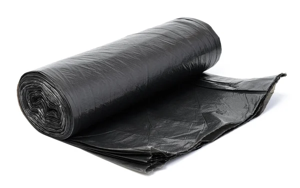 Скрученный Черный Полиэтилен Мешки Мусора Белом Изолированном Фоне — стоковое фото