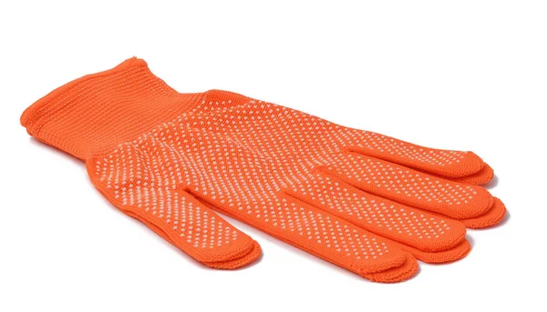 Narancssárga Textil Munkáskesztyű Fehér Alapon Védőruházat Kézi Munkások Számára Felülnézet — Stock Fotó