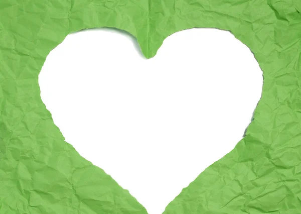 Een Uit Groenboek Gesneden Hart Een Witte Geïsoleerde Achtergrond Een — Stockfoto