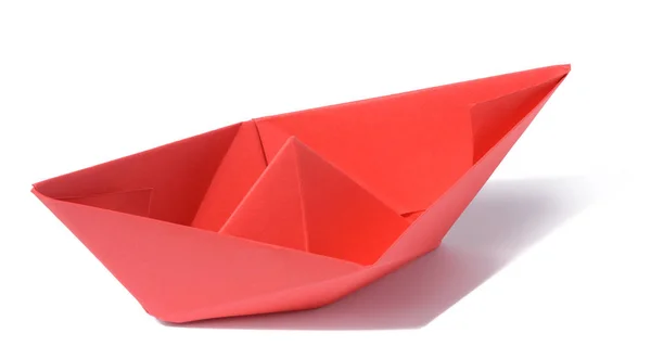 Rode Papieren Boot Een Witte Geïsoleerde Achtergrond — Stockfoto