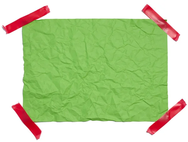 Folha Verde Enrugada Colada Com Fita Elétrica Vermelha Fundo Branco — Fotografia de Stock