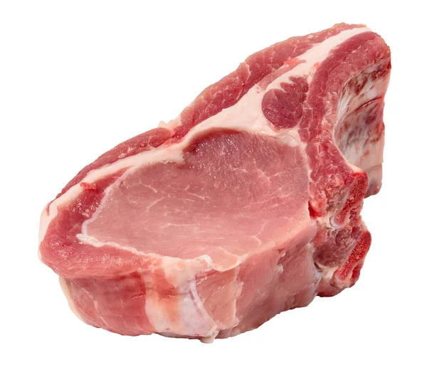 Syrový Vepřový Steak Kosti Izolované Bílém Pozadí — Stock fotografie