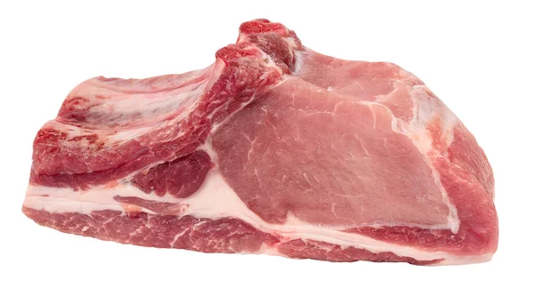 Roh Schweinesteak Auf Knochen Isoliert Auf Weißem Hintergrund — Stockfoto