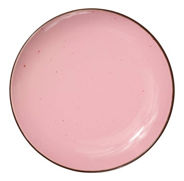 Beyaz izole zemin üzerinde boş pembe seramik plaka, üst görünüm