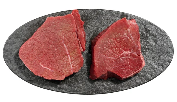 Bife Carne Crua Redondo Fundo Isolado Branco Vista Superior — Fotografia de Stock