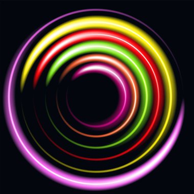 Koyu arkaplanda çok renkli neon halkalar