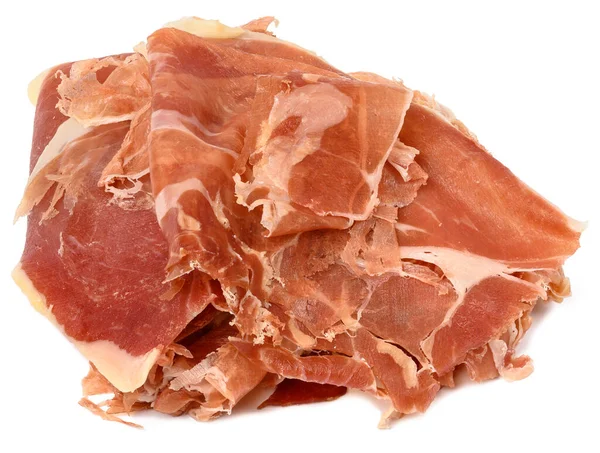 Thinly Sliced Pieces Jamon White Isolated Background — Stock Photo, Image