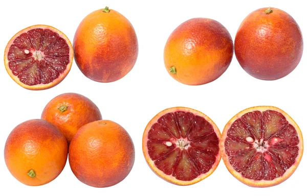 Three Ripe Red Oranges White Isolated Background Set — Stock Photo, Image