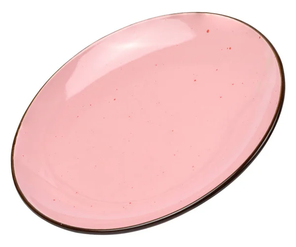 Κενό Ροζ Κεραμικό Πιάτο Γωνία Λευκό Απομονωμένο Φόντο — Φωτογραφία Αρχείου