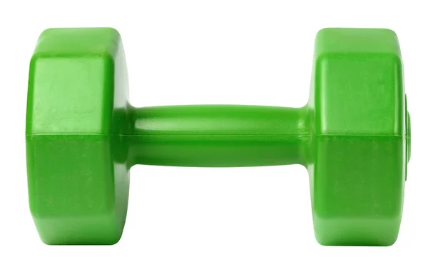 Zelená Plastová Činka Bílém Izolovaném Pozadí Sportovní Vybavení — Stock fotografie
