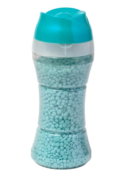 Botol Transparan Plastik Dengan Butiran Aromatik Untuk Mencuci Pelembut Laundry — Stok Foto