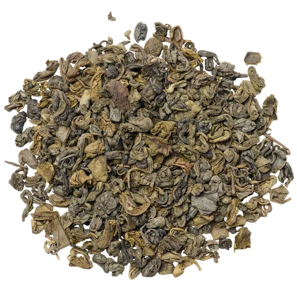 乾燥した緑茶の葉 健康的な飲み物をねじる トップ表示 — ストック写真