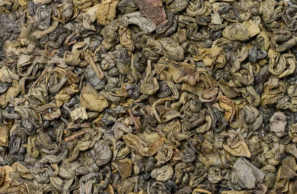 Folhas Chá Verde Seco Torcido Bebida Saudável Quadro Completo — Fotografia de Stock