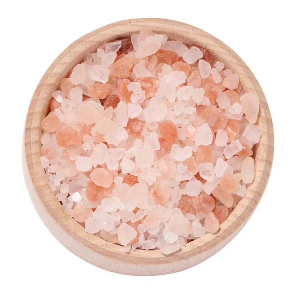 Weißes Und Rosafarbenes Himalaya Salz Einer Hölzernen Schüssel Auf Weißem — Stockfoto