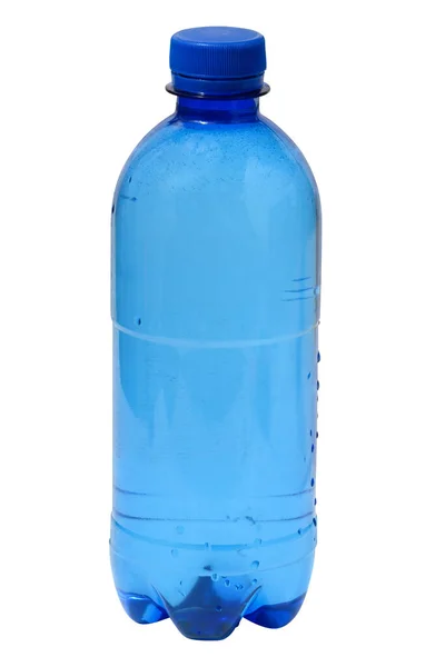 蓝色塑料水瓶 白色隔离背景 装饮料的容器 — 图库照片
