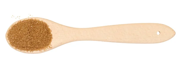 Holzlöffel Mit Braunem Rohrzucker Auf Weißem Hintergrund Ansicht Von Oben — Stockfoto
