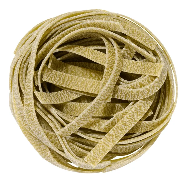 Twisted Nest Van Rauwe Spinazie Pasta Witte Achtergrond Bovenaanzicht — Stockfoto