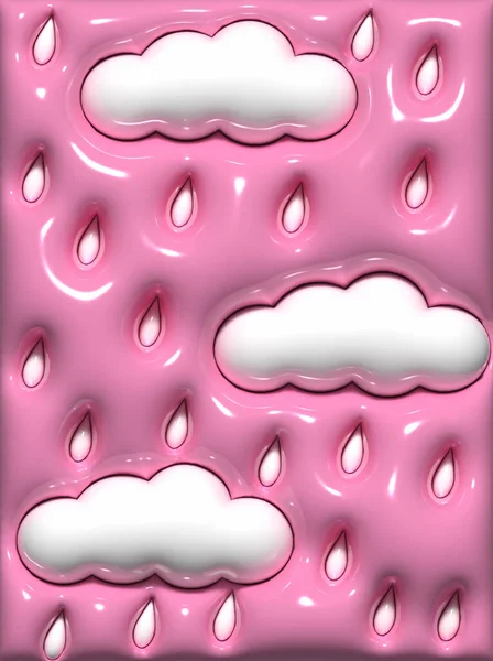 Αφηρημένο Ροζ Φόντο Λευκά Φουσκωτά Σύννεφα Και Σταγόνες Απεικόνιση Απόδοση — Φωτογραφία Αρχείου
