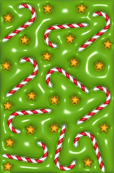 Şekerli Yeşil Noel Arkaplanı Boyutlu Resimleme — Stok fotoğraf