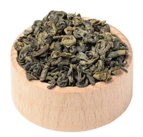 stock image Twisted dry green tea leaves, healthy drink