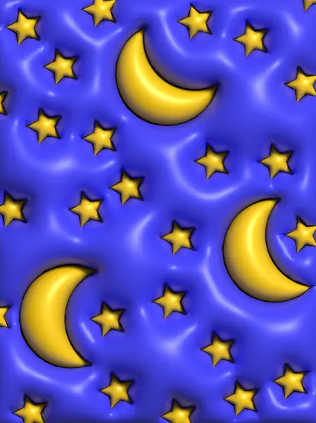 Μπλε Φόντο Φεγγάρι Και Αστέρια Διογκωμένες Μορφές Απεικόνιση Απόδοση — Φωτογραφία Αρχείου