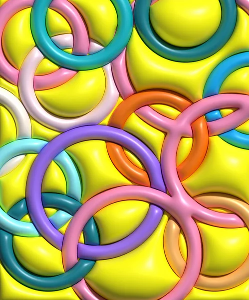 Astratto Sfondo Giallo Con Cerchi Colorati Illustrazione Rendering — Foto Stock