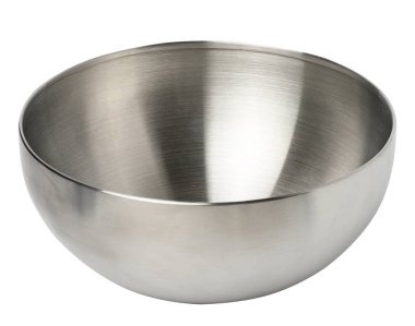 Beyaz yalıtımlı arka planda derin paslanmaz çelik kase.