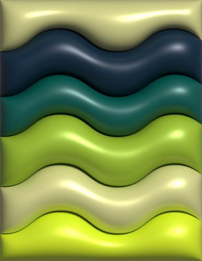 Kavisli şişirilmiş şekilleri olan soyut yeşil arkaplan, üç boyutlu resimleme