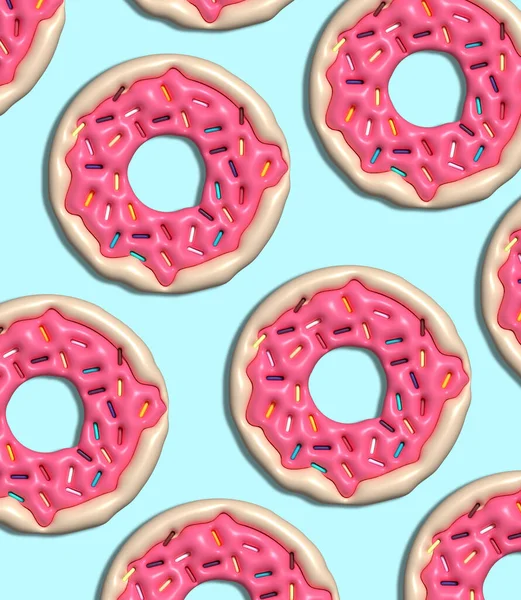 Donuts Met Roze Glazuur Kleurrijke Suikerhagelslag Een Blauwe Achtergrond Weergave — Stockfoto