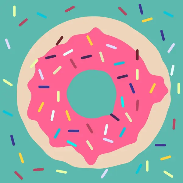 Runde Donut Mit Rosa Zuckerguss Und Zuckerstreusel Auf Blauem Hintergrund — Stockvektor